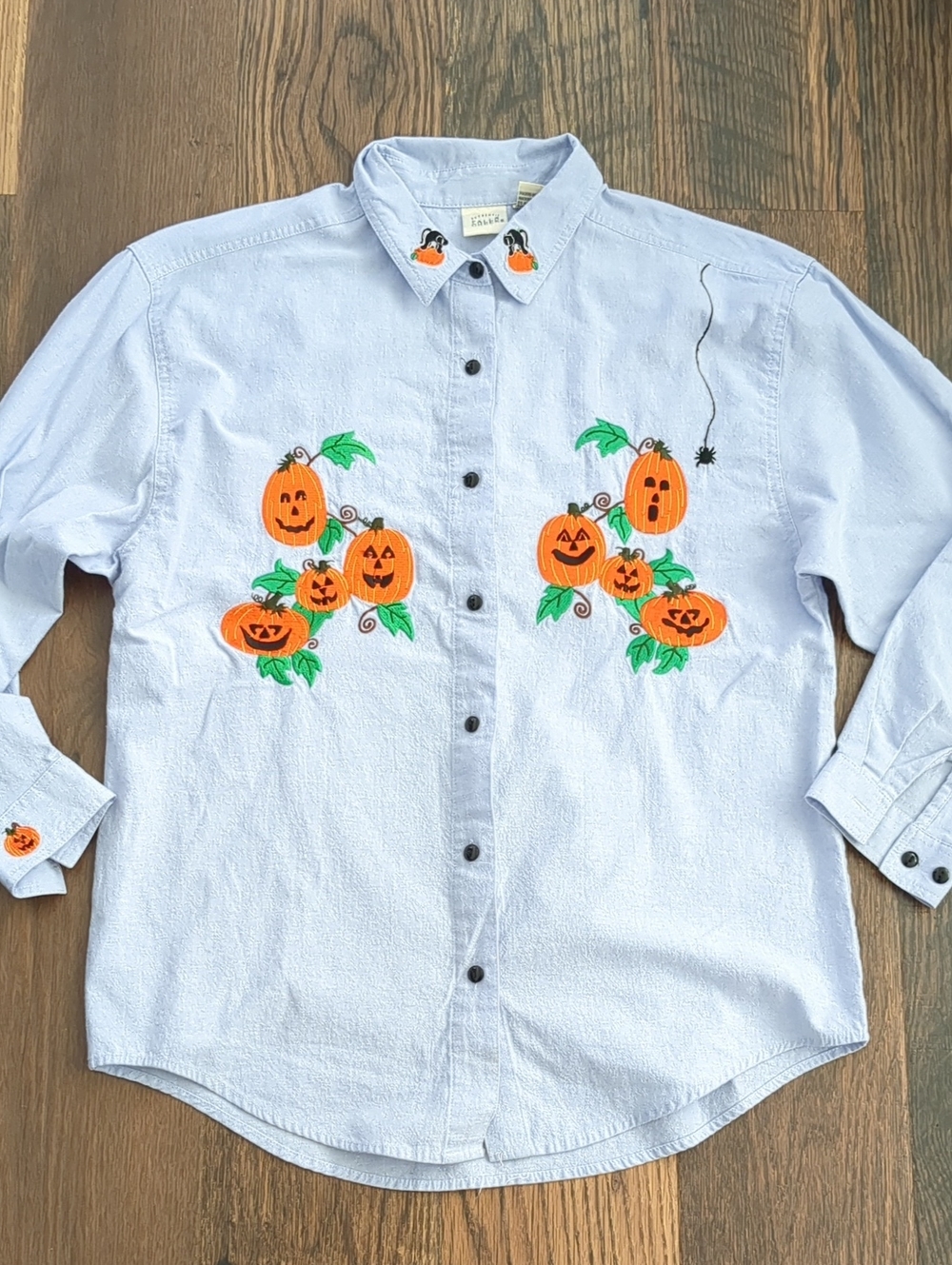 Vintage Falls Creek Pumpkin Fall Autumn Halloween Embroidered Blouse, Size Med